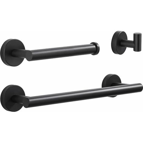 Bathroom Accessories Set Black Wall Mounted Towel Rack 3 in 1 Towel Rack (Free Paper Holder) Spray Paint Drill Installation Black (1/5)