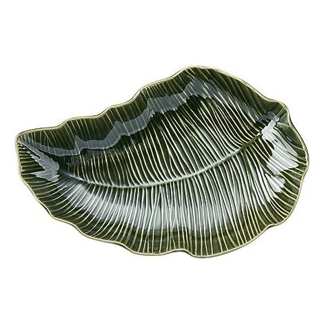 Mikasa Jardin Plato de Gres Servierschüssel mit frma de Blatt, Grünes Geschirr einzeln, 31,5cm - spülmaschinenfest