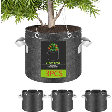 Lot de 3 sacs de plantation épais en non-tissé, sacs de croissance multifonctionnels pour semis de fleurs et de légumes (1/5)