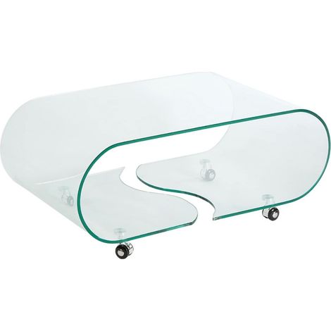 Mesa baja HOLOW con ruedas – Mesa baja de diseño asimétrico en vidrio templado