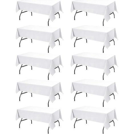 Lot de 10 nappes blanches pour tables rectangulaires, 152 x 259 cm, en polyester résistant aux taches, pour tables de 1,83 m (1/5)