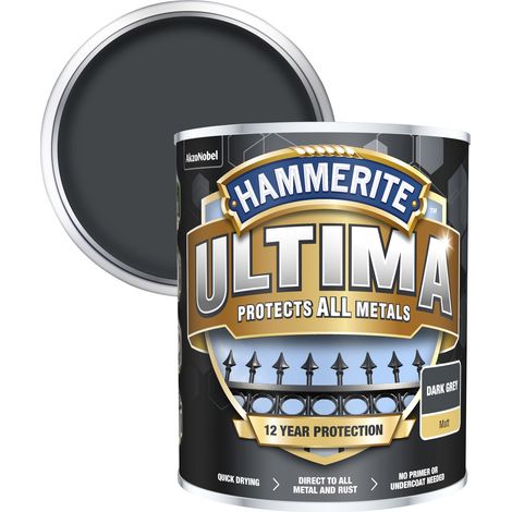 Hammerite Ultima Matt Metal Paint - 750ml - Dark Grey, Durable Rust-Proof Finish