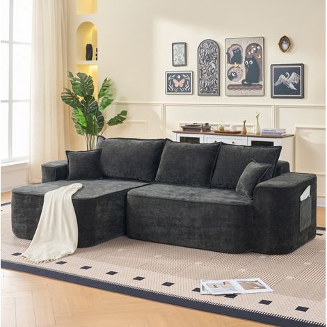 Sofá chaise longue modular de chenilla negro OKMYHOME (1/5)