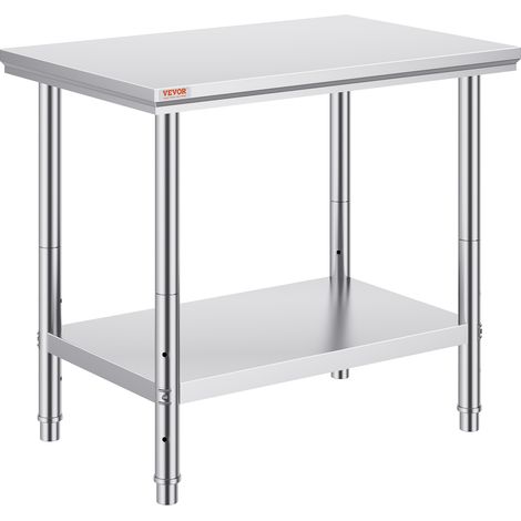 VEVOR Mesa de Preparación de Comida de Acero Inoxidable 60 x 90 x 80 cm Tabla de Cocina Profesional Capacidad de Carga 750 kg Tabla de Trabajo de Cocina de Catering Ajustable para Restaurante Escuela