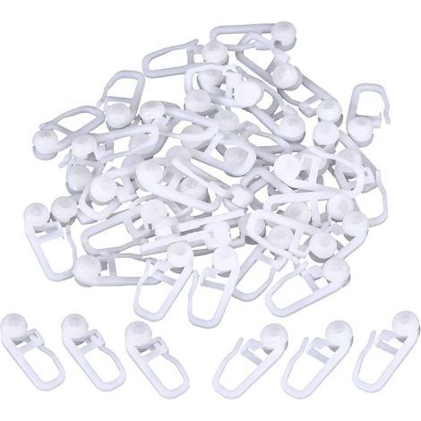 Clips de Rideau Roulant Crochets de Rideaux en Plastique Blanc pour Voie Type Rideau, 50 Paquets (Clips)25cm (1/4)