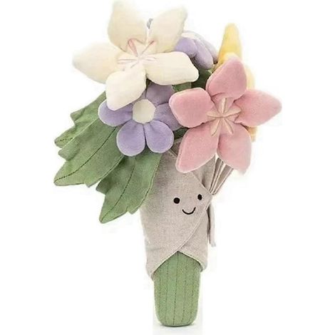 Chat en peluche Jelly Cat tenant un bouquet de tulipes en pot, jouet en peluche, cadeau de fin d'études, de mariage ou de Saint-Valentin pour une fille. (1/5)