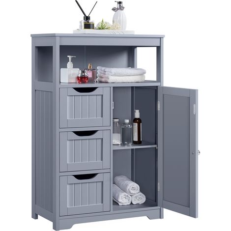 Yaheetech Mobile da Bagno Armadietto da Terra Mobiletto con Cassetto e Ripiano Regolabile Organizzatore Portaoggetti da Cucina Soggiorno (55,5× 29,5× 86,5 cm, Grigio)