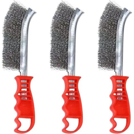 Set of 3 stainless steel wire brushes - Hand brush with steel wire and comfortable handle - 24cm stainless steel brush - Scrubbing brush for cleaning rust and paint