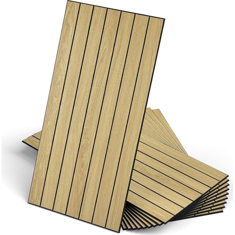 Panneaux Muraux à Lattes Bois Autocollants 30×60 cm – Panneaux Muraux Décoratifs en PVC Insonorisants pour Salon et Chambre – Lot de 10 (1/5)