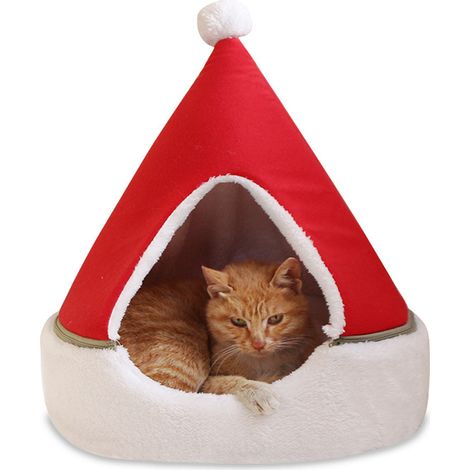 Lit en forme de sapin de Noël pour chat, niche tente triangle confortable, maison pour animal de compagnie, tente à chat douillette