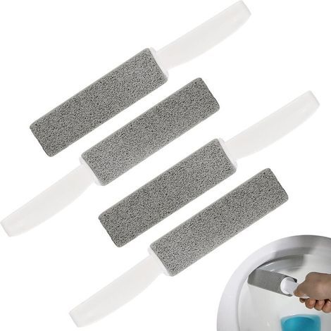Lot de 4 brosses de nettoyage en pierre ponce grise avec manche, pour toilettes, cuisine, pommeau de douche et carrelage en céramique (1/5)