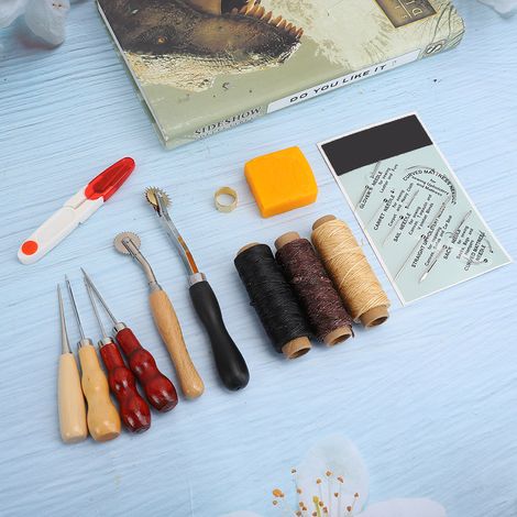 Kit de Travail du Cuir 13 Pièces pour Réparation de Chaussures et Sacs, Outils de Couture en Acier Portables (1/5)