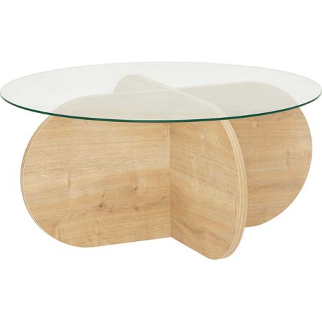 Mobilier1 – Table basse ronde en verre trempé – Chêne saphir – 75 cm de diamètre – Hauteur 35 cm – Meuble contemporain pour petits espaces (1/8)