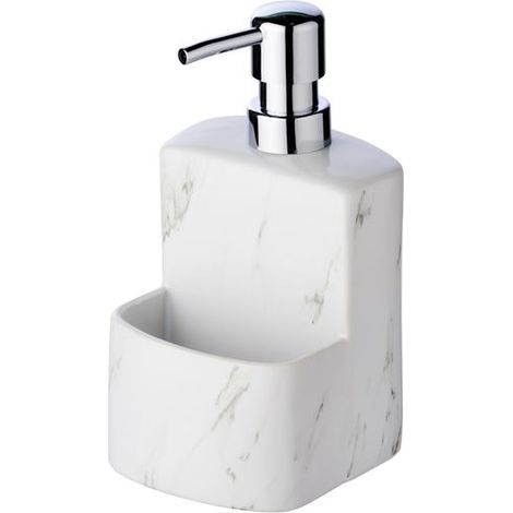 Distributeur de savon liquide FESTIVAL avec récipient éponge, céramique en marbre, 380 ml, WENKO (1/5)