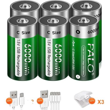 Batterie Rechargeable, Capacité de 6000 mWh, Temps de Charge Rapide, 6PCS Taille C (1/2)