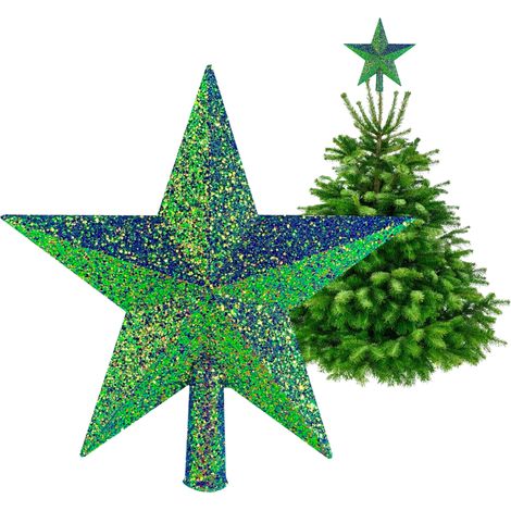 Remate del árbol de Navidad: Estrella holográfica con purpurina verde de 20 cm (1/5)