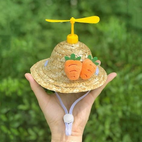 Sonnenhut mit niedlichem Bambus-Helikopter-Design – Größe S – Gelbe Karotte