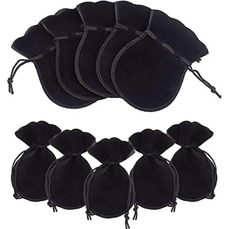Lot de 30 petits sacs cadeaux en velours noir (12 x 9 cm) avec cordon de serrage, parfaits pour les fêtes. (1/5)