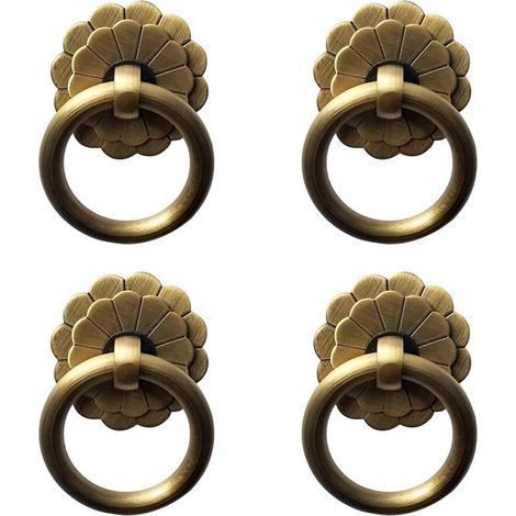 Set mit 4 antiken Griffringen aus Messing in Bronzeoptik für Küchenmöbel und Schubladen (1/5)