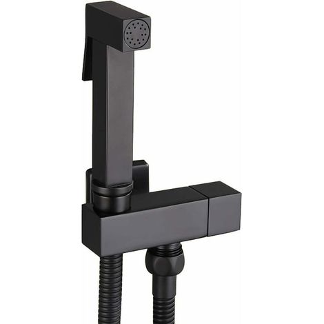 Douchette WC noire – Pulvérisateur de bidet à main en laiton – Tuyau acier inoxydable 150 cm – Design ergonomique pour nettoyage efficace (1/5)