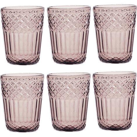 Set 6 Bicchieri Acqua in Pasta di Vetro Colorato rosa Antico 30cl con Lavorazione a Rilievo e Decoro imperiale Stile Vintage per Casa e Ristorazione eleganzae particolarita' per una tavola specale