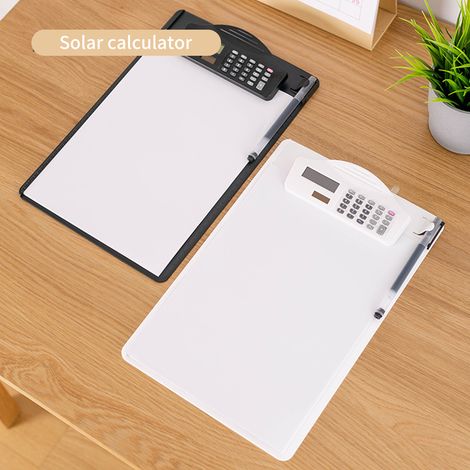 Presse-papiers multifonctionnel avec classeur, calculatrice, bloc-notes, fente pour stylo et échelle pour fichiers papier A4, adapté aux étudiants, au bureau et aux affaires (1/5)