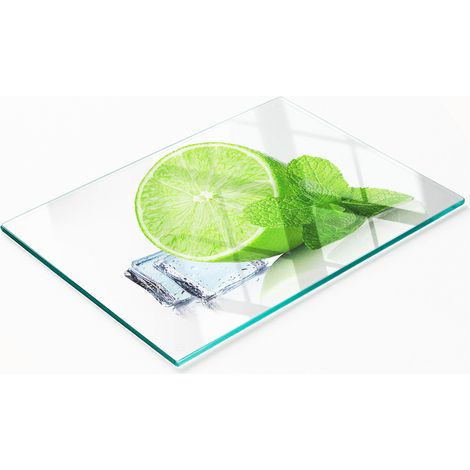 Dekoratives Küchenschneidebrett aus Glas, Limette mit Eis, 80 x 52 cm (1/5)