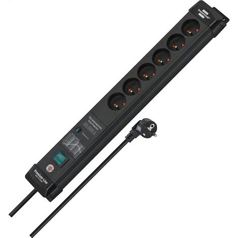 Überspannungsschutzleiste 60.000 A, 6 Steckdosen, 3 m, H05VV-F3G1.5, schwarz, Premium-Linie, Brennenstuhl