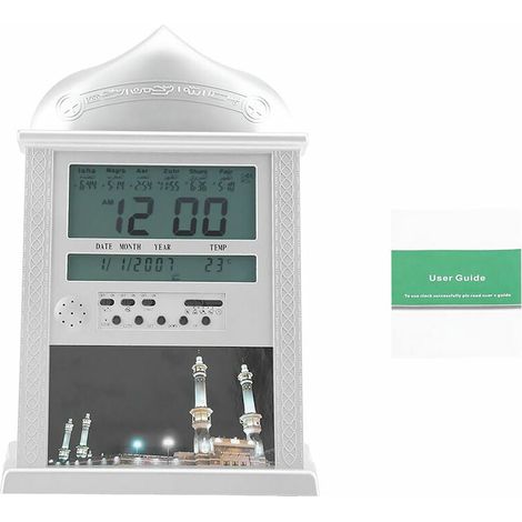 Horloge de prière islamique musulmane, alarme de prière Azan, horloge de Table numérique Azan, batterie argentée exclue