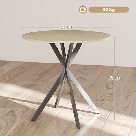 Table à manger ronde industrielle en chêne Ø80 cm avec pieds en acier noirs pour 2 personnes (1/5)