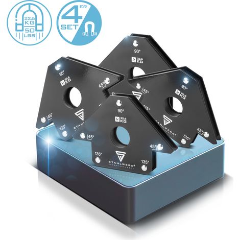 STAHLWERK Équerre de soudage magnétique Set de 4 pièces 22,6 kg 50 lbs aimant de soudage pratique (1/5)