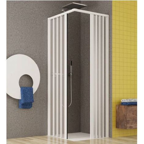 Box Doccia PVC Senza Guide Inferiori per Disabili Scorrevole Porte a Soffietto - Misura Box Angolare 80x90 (1/2)