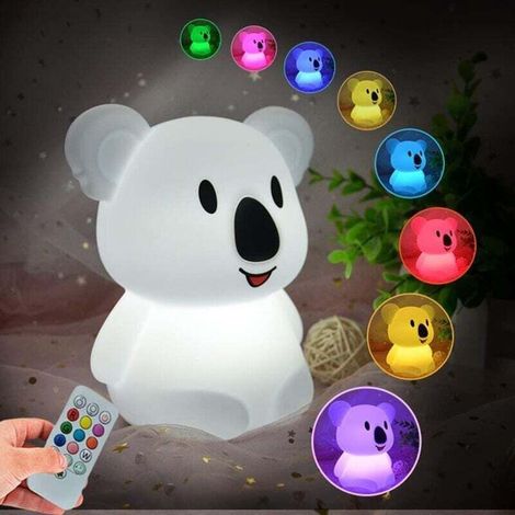 Koala Veilleuse enfants, lampe de chevet en silicone/ / lampe de lit pour enfant / luminosité et couleur réglables, commandes tactiles et télécommande (1/5)