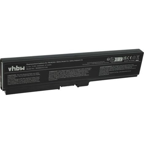 vhbw Akku kompatibel mit Toshiba Dynabook SS M52, SS M50 226E/3W, SS M51 240E/3W, SS M51 216C/3W, SS M51 Notebook (4400 mAh, 10,8 V, Li-Ion) (1/5)