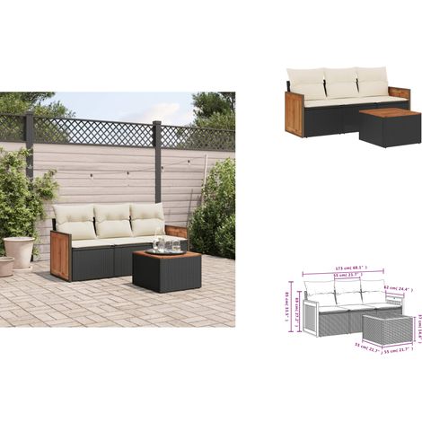 The Living Store 4-tlg. Garten-Sofagarnitur mit Kissen Schwarz Poly Rattan - Gartentisch (1/3)