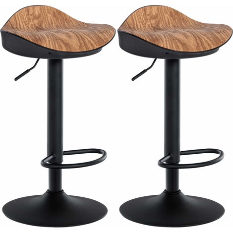 Lot de 2 tabourets de bar forme ergonomique en PVC couleur bois et pieds en métal noir 100004015 (1/5)