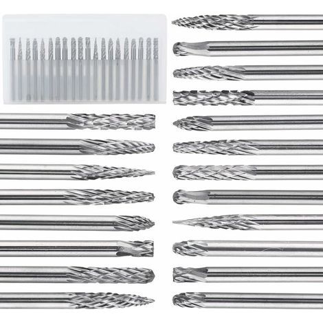 20 Pieces Double Cut Burr Set 3mm,(3 X 3) Tungsten Carbide Rotary File for Wood and Stone Carving and Cleaning Burrs and Welds