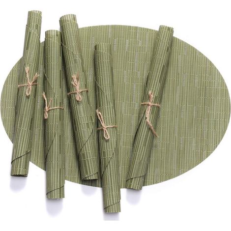 Sets de table ovales en vinyle lavable, antidérapants et résistants à la chaleur – Lot de 6, couleur verte