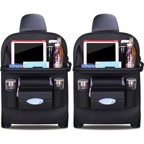 Organizzatori per auto di lusso in pelle PU, protezione per sedile posteriore con supporto pieghevole per tablet, organizer impermeabili per auto (nero - confezione da 2)