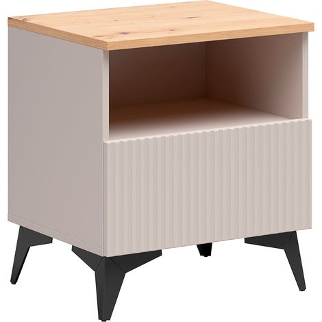Comodino con 1 cassetto e 1 nicchia Vicky in cashmere e legno (1/3)