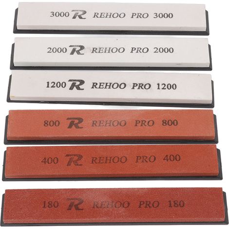 Kitchen Knife Sharpener Set - 6 Whetstones 180/400/800/1200/2000/3000 Grit - Corindon Blanc pour Affûtage Couteaux Cuisine (1/5)