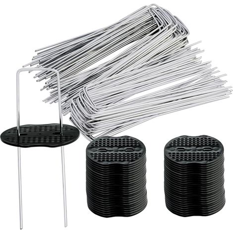 Sardines de Fixation,Piquets de Fixation pour Jardin,Agrafes pour Toile de Paillage,Sardines Camping en Acier Galvanisé,50 Pcs+50 Rondelles,pour Gazon Artificiel,Clôture,Bâche,Herbes,150×4mm,Ø2,5 mm (1/5)