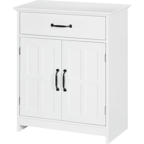 Weißer Waschtischunterschrank, 60 x 30 x 75 cm, freistehend, Doppeltürschrank mit Schublade und verstellbarem Einlegeboden