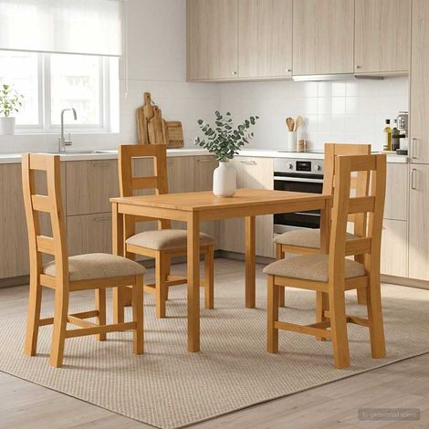 vidaXL Ensemble de salle à manger 5 pc Beige Bois de chêne massif (1/5)