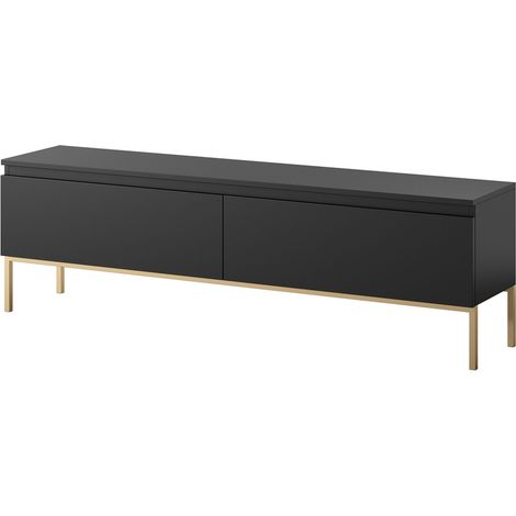 Selsey BEMMI – Mueble TV 150 cm, negro con patas doradas (1/5)