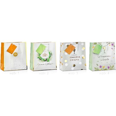 Sacchetto regalo per la Prima Comunione, colore oro, 15x15x7,5 cm, confezione mista.