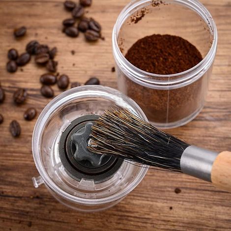Brosse pour moulin à café, machine à expresso portable, outil de nettoyage avec manche en bois (courbé, marron)