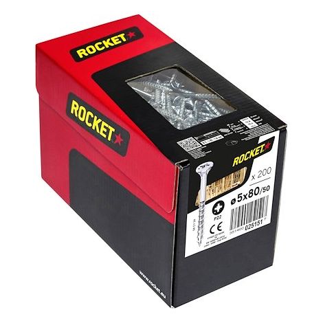 Vis Rocket tête fraisée Pozi VYNEX Acier zingué 5x80/50 - Boite de 200 - 351400025151 (1/4)