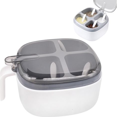 Gewürzdose mit Deckel und Löffel, vierfacher Gewürzbehälter mit Griff, ideal für die Aufbewahrung von Zucker, Salz, Pfeffer und anderen Gewürzen in der heimischen Küche