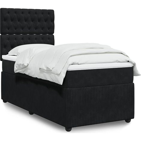Cama box spring con colchón terciopelo negro 90x200 cm